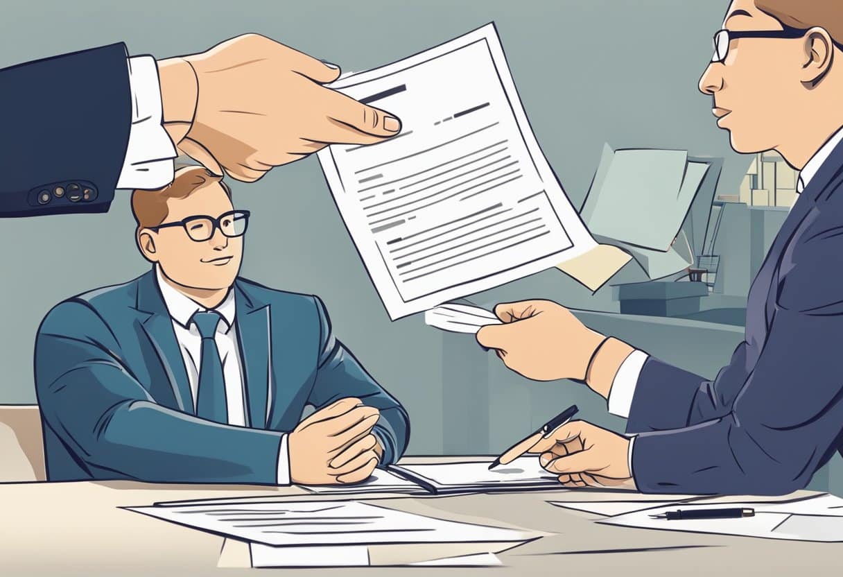 A person hands over keys and signs a contract with a property manager