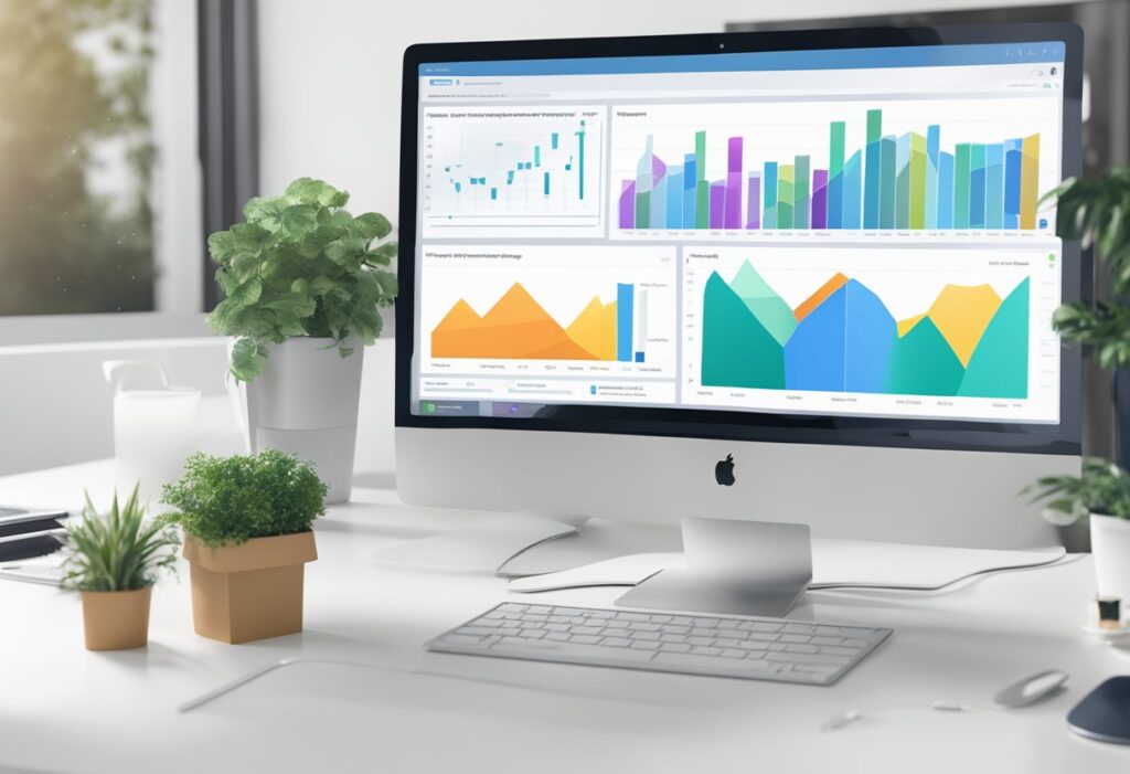 A computer screen displaying a user-friendly property management reporting software, with charts and graphs showcasing data efficiency